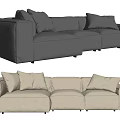 Modern Three Seater Sofa With Dark Gray And Beige Fabric Plush Cushions Design