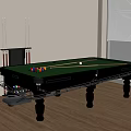 Billiard Entertainment Table With Green Felt Surface Black Frame And Cue Rack