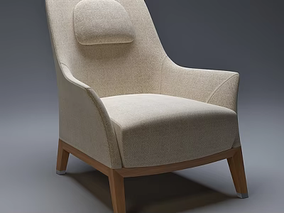 Beige Upholstered Single Sofa With Cushioned Back And Wooden Legs Modern Design 3d model