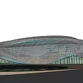 Modern Curved Architectural Design With Glass Roof Green Space And Water Features