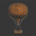 Vintage Style Hot Air Balloon Model With Orange Net And Metallic Stand