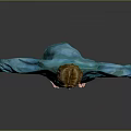 Man In Blue Pajamas Standing With Arms Outstretched On Gray Background