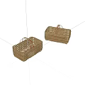 Two Natural Handwoven Wicker Baskets With Handles For Home Storage Use