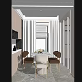 Modern Restaurant Dining Area With White Rectangular Table And Comfortable Orange Fabric Chairs 3d model