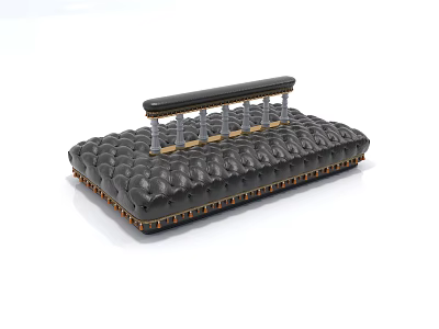 Contemporary Irregular Shaped Sofa With Black Leather Tufted Design And Metal Support Legs 3d model