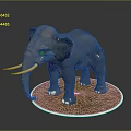 Realistic Detailed Elephant Model With Long Tusks On Circular Earth Base