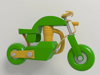 Modern Decorative Ornament Set Featuring Green Motorcycle With Yellow Accents 3d model