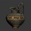 Ancient Ceramic Vase With Curved Handle Animal Motifs And Geometric Patterns