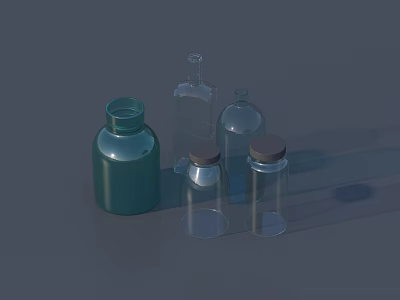 Industrial Equipment Plastic Bottles with Various Shapes Green Transparent Colors and Caps 3d model
