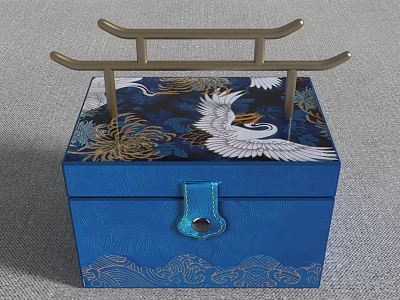 Decorative Ornament Set With Blue Box Crane Pattern And Golden Arch Structure 3d model