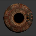 Ancient Red And Black Ceramic Jar With Geometric Patterns And Handle