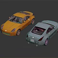 Yellow And Silver Sports Coupe Cars Displayed On Dark Reflective Surface