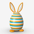 Decorative Easter Egg Featuring Rabbit Ears Blue Yellow Stripes And Orange Feet Design 3d model