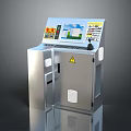 Industrial Control Panel With Stainless Steel Cabinet Display Screen Control Buttons And Warning Sign