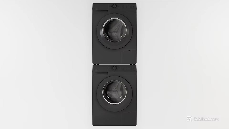 Sleek Black Stacked Front Load Washing Machines For Modern Home Laundry Setup 3d model 