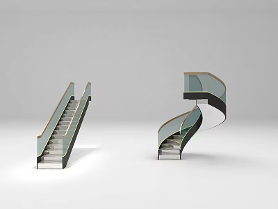 Modern Straight And Spiral Stairs Design With Glass Handrail And Metal Structure 3d model