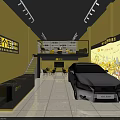 4S Car Dealership With Yellow Storefront Glass Doors And Car Showroom