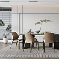 Elegant Modern Dining Room Interior With Round Table Brown Chairs And Pendant Light 3d model