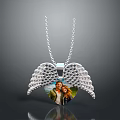 Elegant Silver Wing Heart Pendant Necklace With Enclosed Photo And Crystal Accents