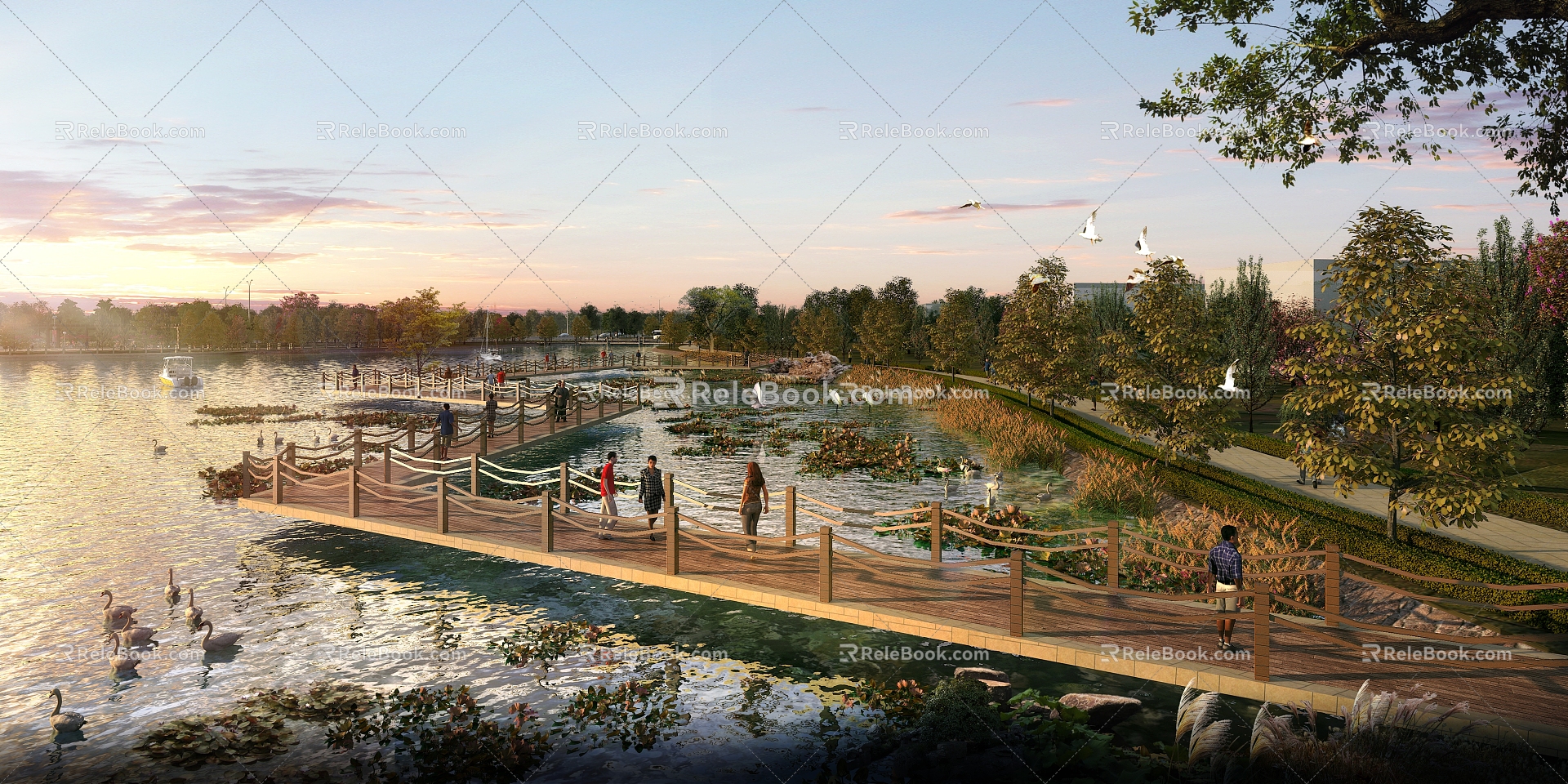 Modern Park Wetland Park Landscape 3d model