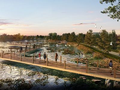 Modern Park Wetland Park Landscape 3d model