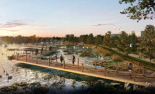 Modern Park Wetland Park Landscape 3d model