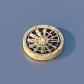 Golden Round Decorative Household Item With Fan Like Center And Smooth Surface