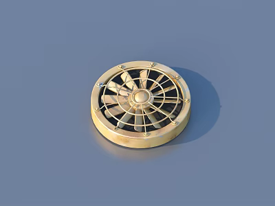 Golden Round Decorative Household Item With Fan Like Center And Smooth Surface 3d model