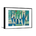 Abstract Painting With Geometric Shapes Blue Green Tones And Framed Art Design