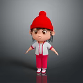 Cute 3D Little Girl Character Wearing Red Beanie Red White Jacket Red Pants White Shoes
