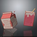 Red Milk Carton And Drink Cup With Straws And Spilled Liquid Marks As Daily Supplies