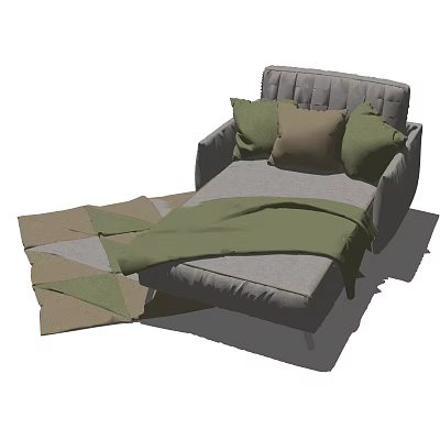 Gray Chaise Lounge With Green Brown Cushions Green Blanket And Geometric Pattern Rug 3d model