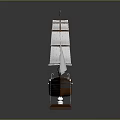 Detailed Wooden Sailboat Model Featuring White Sails and Brown Base Stand