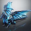 Fantasy Dragon Character With Blue And Black Scales And Glowing Blue Wings Design