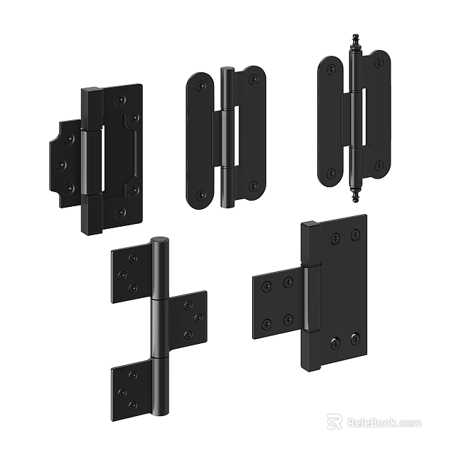 Black Hinges In Different Styles For Door And Cabinet Hardware Projects 3d model 