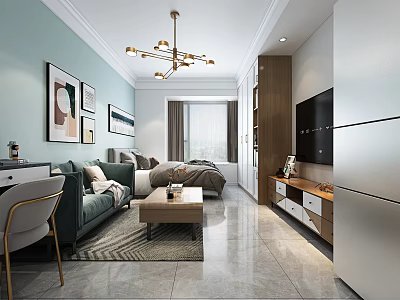 Modern Light Luxury Open Style Living Dining Space With Comfortable Sofas And Elegant Storage Cabinets 3d model
