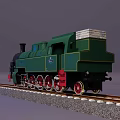Detailed Vintage Green Steam Train Model with Red Wheels on Railway Track