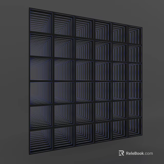 Geometric Square Grid Mirror Wall With Dark Frames Creating Layered Spatial Depth 3d model 