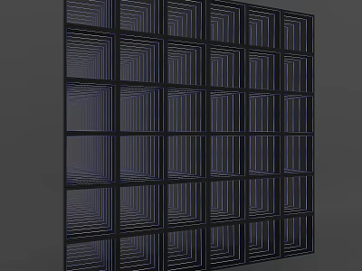 Geometric Square Grid Mirror Wall With Dark Frames Creating Layered Spatial Depth 3d model