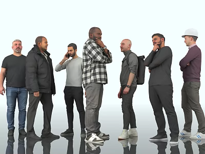 Group of Men Standing Together in Various Casual and Stylish Outfits with Different Postures 3d model