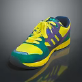 Vibrant Colorful Sneakers With Yellow Green Purple Design Yellow Laces And Side Three Stripes