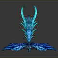 Fantasy Game Movie Character Blue Mythical Bird With Spread Glowing Feather Wings