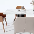 Modern Dining Table Set With Marble Top Beige And Brown Chairs Tableware And Vase 3d model