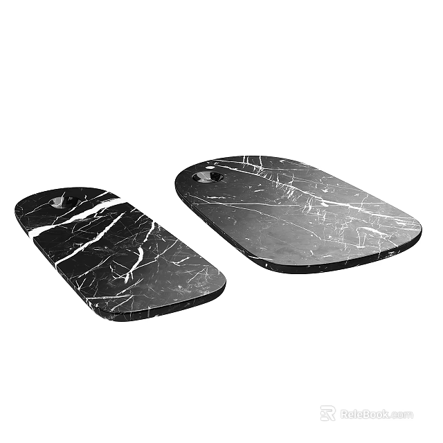 Elegant Black Marble Oval Trays With White Vein Texture And Smooth Surface 3d model 