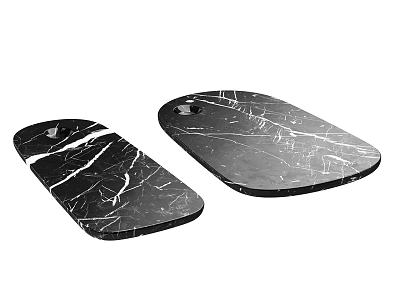 Elegant Black Marble Oval Trays With White Vein Texture And Smooth Surface 3d model