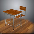 Wooden Classroom Desk And Chair With Metal Legs And Smooth Tabletop
