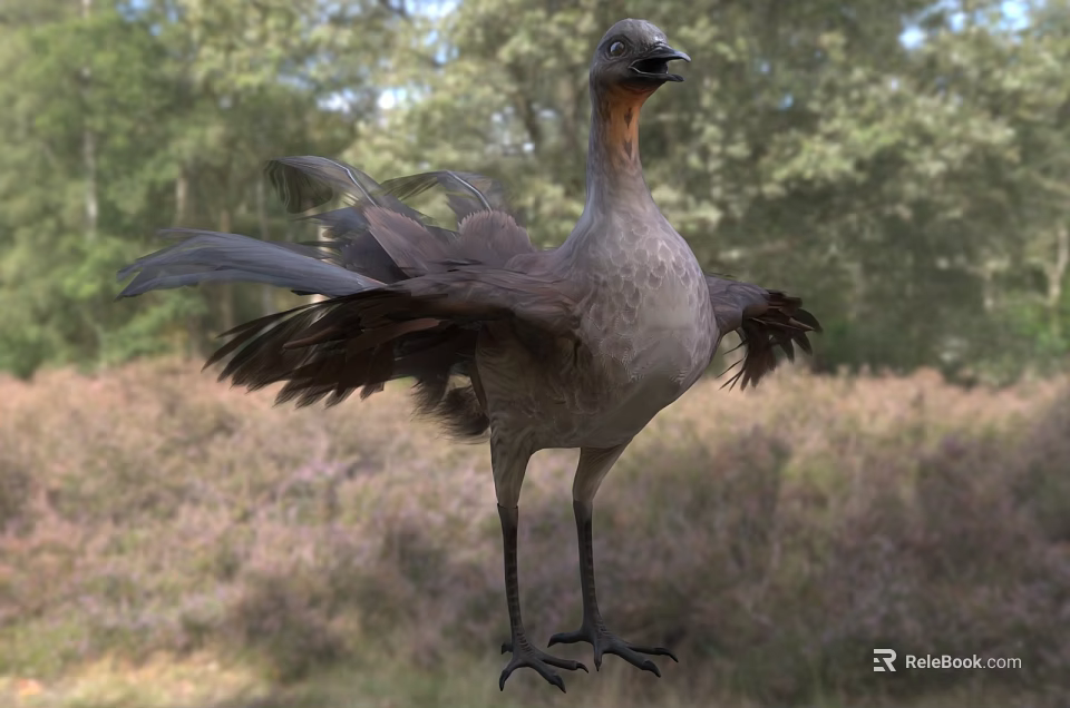 Vibrant Reptile Standing in Natural Forest Area with Purple Flowers and Green Trees 3d model 