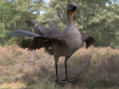 Vibrant Reptile Standing in Natural Forest Area with Purple Flowers and Green Trees 3d model