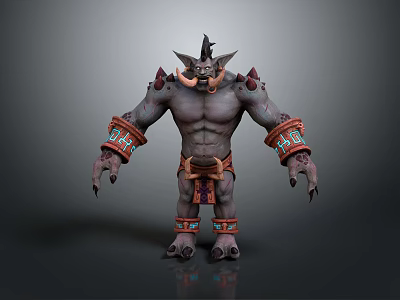 Mythical Fantasy Game Character With Horned Head Muscular Body And Decorative Arm Bands 3d model