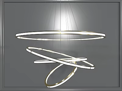 Stylish Contemporary Hanging Chandelier With Illuminated Intertwined Circular Metal Rings 3d model
